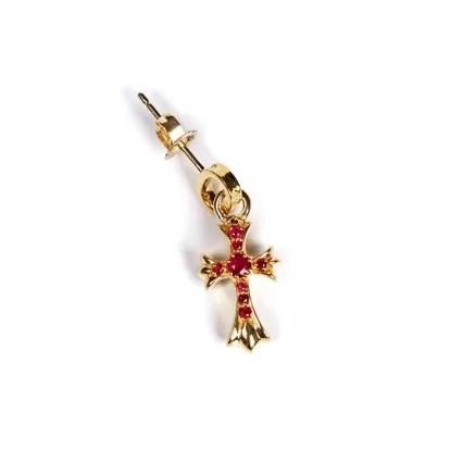22K Gold Baby Cross Charm Earrings With Rubies 1