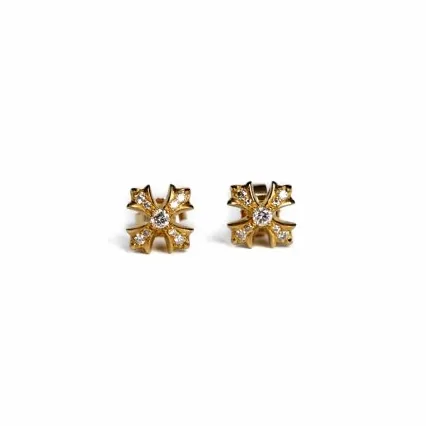 22K Gold CH Plus Stud Earrings With Diamonds 1