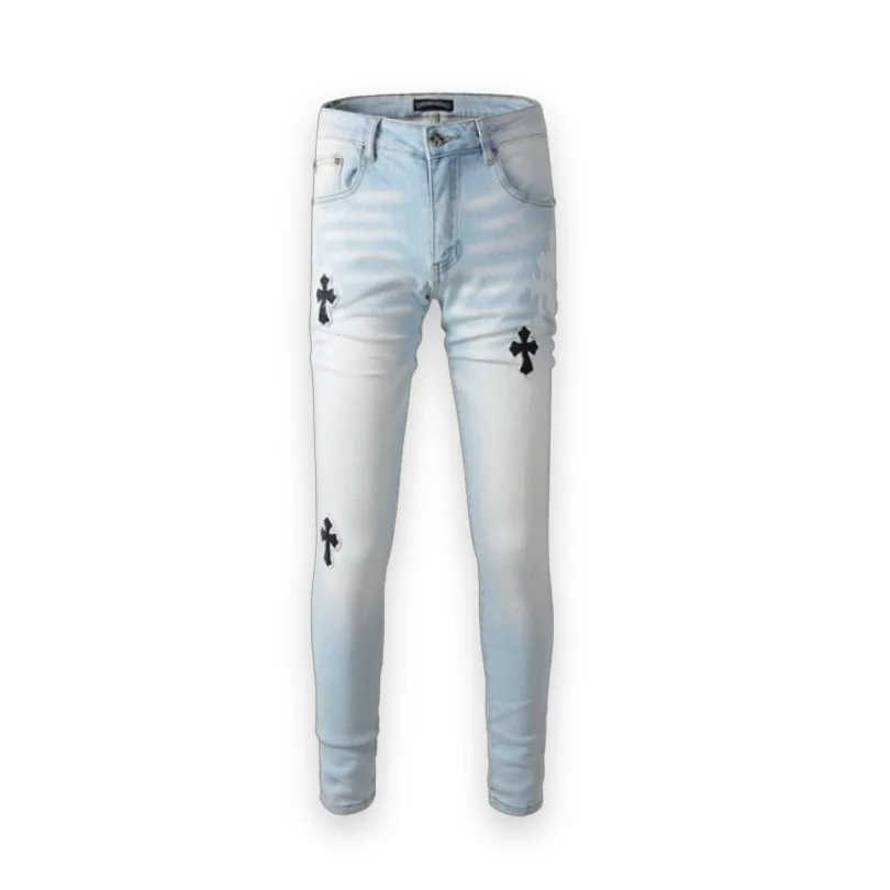 Chrome Heart Cross Patches Skinny Jeans 1