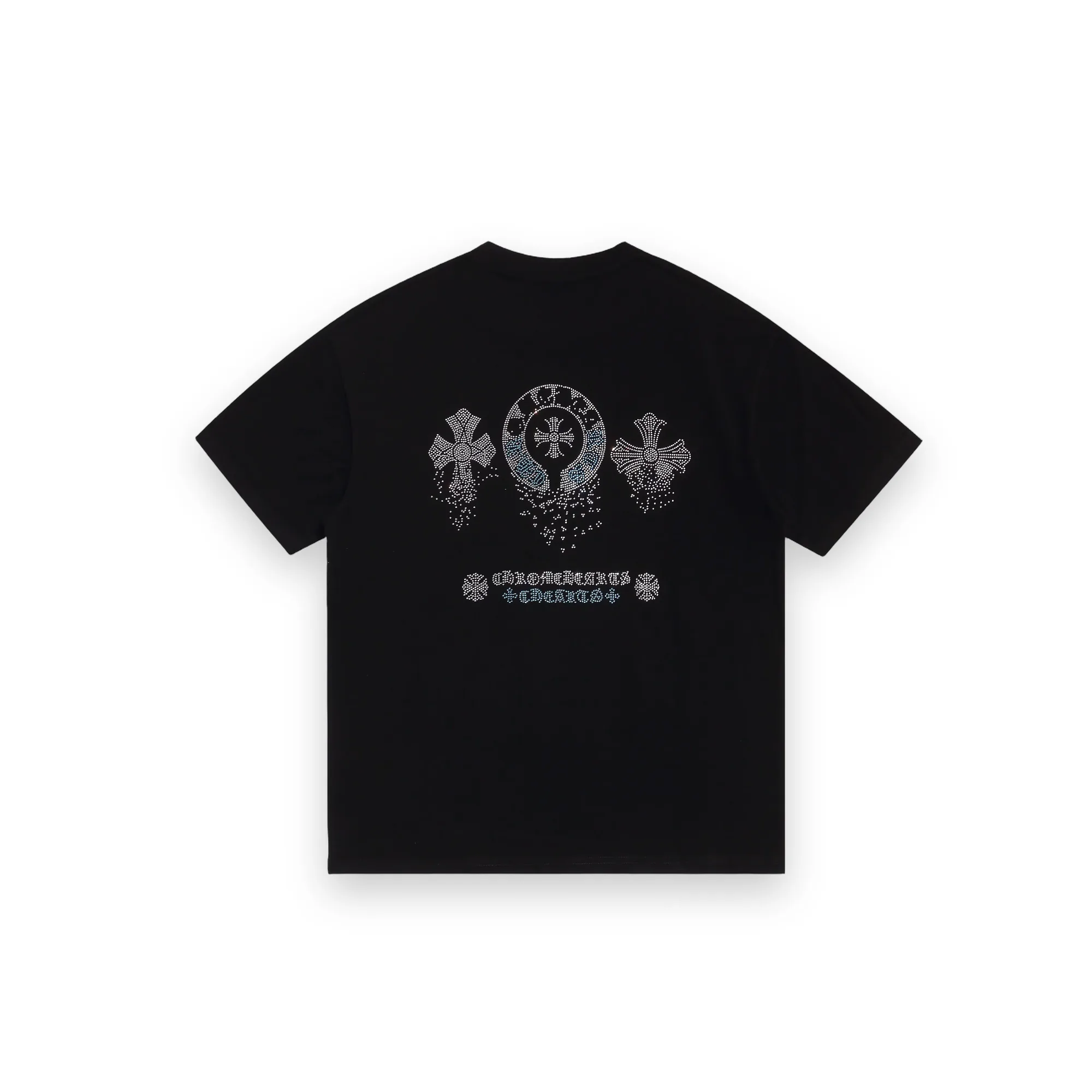 Chrome Hearts Black Blue Crystal Cross Logo Tee 1