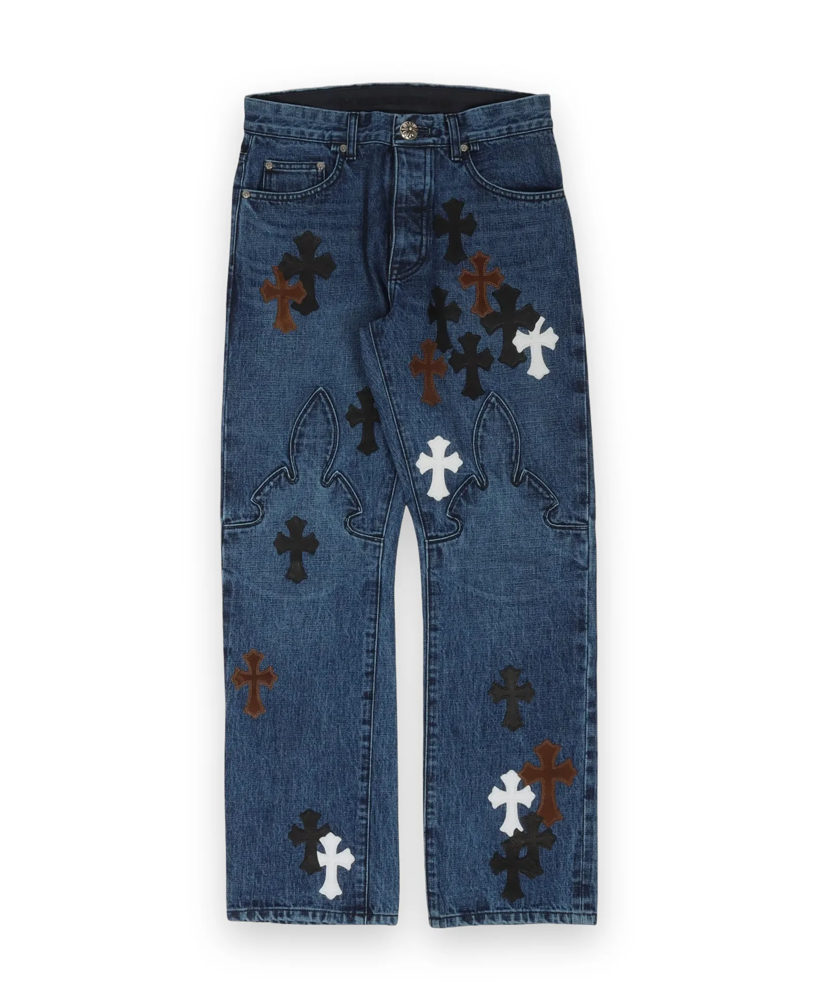 Chrome Hearts Fleur Knee Cross Patch Jeans 1