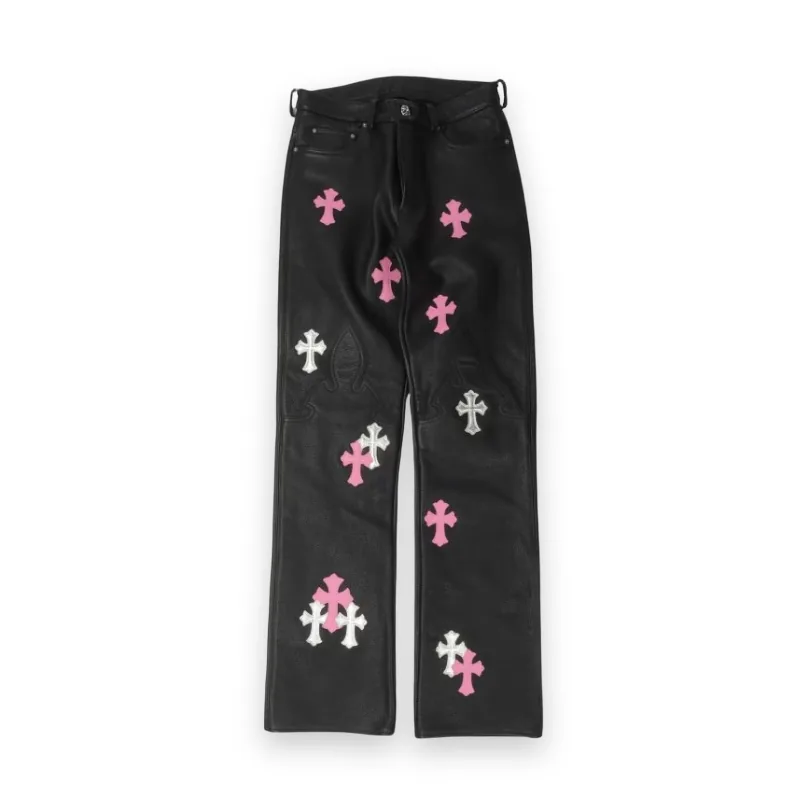 Chrome Hearts Fleur Knee Leather Cross Patch Pants 1