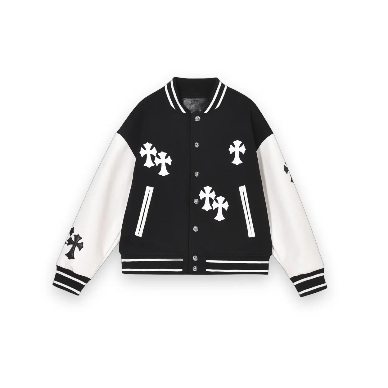 Chrome Hearts Varsity Jacket Black/White Leather Sleeves 1